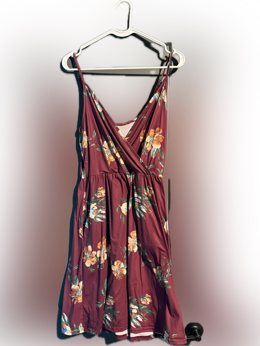 Floral Burgundy V-Neck Short Maxi Dress